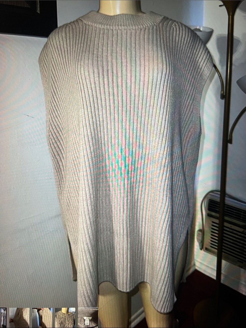 H&M Ribbed Sleeveless Knit Tunic in Light Beige